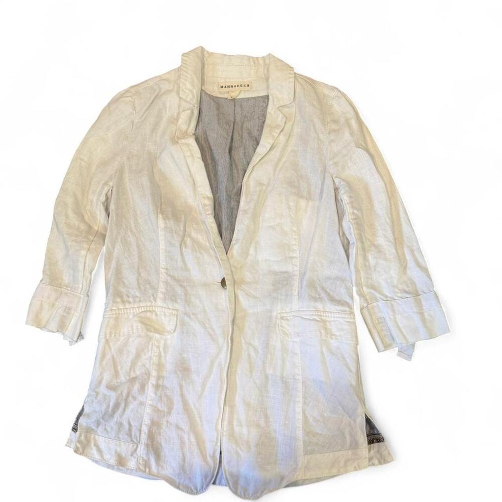 Anthropologie Marrakech Utility Jacket XS 100% Linen Boho Coastal Quiet Luxury